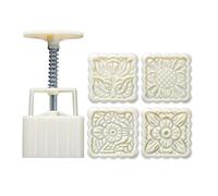 Kivinia Moule à Gâteau de Lune Mooncake, 125g Presse à Biscuit en Plastique | avec 4 Tampons Carrés, Moules à Gâteaux de Lune pour Mooncakes, Biscuits, Pâtisserie et Desserts DIY, Blanc