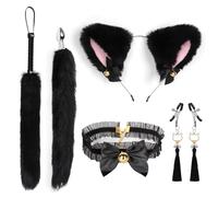 KIVIOV Plug Anal Ensemble Queue et Oreilles Queue de Fourrure de Renard Collier en Dentelle Cosplay Costume, Accessoires pour La Valentin Halloween,5 Pièces Set (Noir)