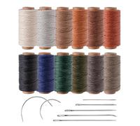 Kivisin Bobine de fil ciré rond en polyester enduit de cire pour couture du cuir, couture, reliure, réparation de tissus d'ameublement et micro tressage - 12 couleurs classiques - 0,8 mm x 32 m