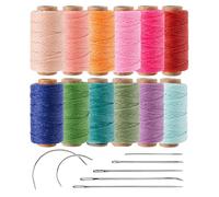 KIVISIN Bobine de fil rond ciré - 12 couleurs assorties - Bobine de fil rigide en polyester enduit de cire - Pour couture du cuir, bracelets, tressage, macramé et fabrication de bijoux - 0,8 mm