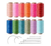KIVISIN Lot de 12 Bobines de Fil Ciré Rond en Polyester Arc-en-Ciel pour Couture du Cuir et à la Main, Bracelets, Tressage, Perles, Micro Macramé - 0,55 mm, 70 m/Bobine