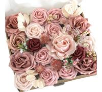 Kivivaka Bouquet de pivoines et roses artificielles rose poudré pour mariage, centres de table et décoration d'intérieur, 25,4 x 26,4 cm