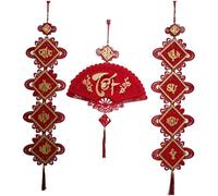 Kivivaka Décoration à suspendre en feutre de flanelle en forme d'éventail du Vietnam pour le Nouvel An lunaire et le festival du printemps, rouge