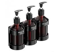 Kivivaka Distributeur de savon mural avec support, bouteille à pompe manuelle en acier inoxydable pour shampooing, gel douche, organisateur de salle de bain et cuisine, marron (3 bouteilles)