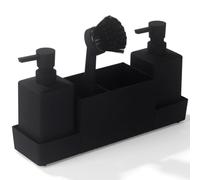 Kivivaka Ensemble de rangement en plastique ABS pour évier de cuisine, distributeurs de savon, éponges, brosses, bac d'égouttement, 5 couleurs (noir)