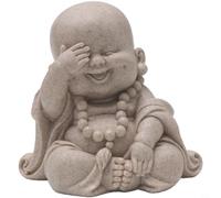 Kivivaka Figurine de Bouddha Maitreya en grès en résine - Petit moine - Décoration zen - Beige (A)