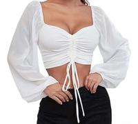 Kivivaka Haut à manches longues en polyester pour femme Motif patchwork | Matériau en polyester, détails patchwork, manches longues, taille exposée, style urbain décontracté