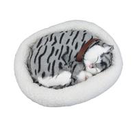 Kivivaka Jouet en peluche réaliste à respiration pour chat - Chaton endormi électronique doux - Décoration d'intérieur, salon, bureau ou voiture (jaune/blanc/gris) - Chat rayé gris