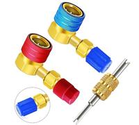Kivivaka Kit d'adaptateur de coupleur rapide haute et basse pression à 90° pour R1234YF vers R134A, construction en laiton avec joint torique, comprend un extracteur de noyau de valve à double tête