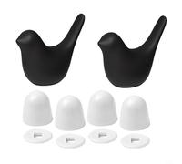 Kivivaka Lot de 2 cache-boulons de toilettes en porcelaine avec oiseaux et 4 capuchons pour vis décoratives gris brillant pour fixations au sol de la salle de bain (noir)