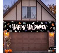 Kivivaka Lot de 4 bannières d'Halloween festives noires pour château de chat - 200 x 40 cm - Polyester léger à suspendre - Décoration de fête
