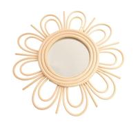 Kivivaka Miroir mural en rotin à suspendre avec cadre en osier tissé à la main - 28 cm - Pour décoration ronde en verre - Beige rustique - Miroir de maquillage pour salon, chambre à coucher ou entrée