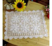 Kivivaka Nappe vintage en coton et dentelle crochetée, 40 x 60 cm, nappe rectangulaire creuse faite à la main, blanc ou beige blanc