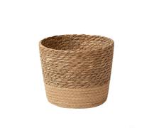 Kivivaka Panier de fleurs en paille tissée à la main avec doublure anti-fuite, pot de fleurs en quenouille naturelle pour décoration de maison, bureau, jardin, jaune, taille S, taille M