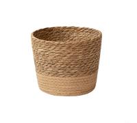 Kivivaka Panier de fleurs en paille tissée à la main avec doublure anti-fuite, pot de fleurs naturel pour la maison, le bureau, le jardin, jaune, taille S (grand)