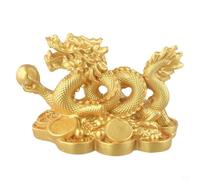 Kivivaka Statue de dragon porte-bonheur en résine pour l'année du dragon, décoration de maison, bureau, Feng Shui rouge (doré)
