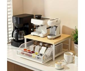 Kivivaka Support pour micro-ondes avec panier de rangement, petit chariot de cuisine sur roulettes avec roulettes verrouillables, étagère mobile pour micro-ondes avec tiroir inférieur, ustensiles en