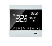 Kivivaka Thermostat à bobine d'air pour système central d'air frais, 220 V AC, plage de température 10-30 °C, écran LCD avec mode et contrôle de la vitesse, fonction de verrouillage par bouton, blanc