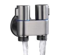 Kivivaka Vanne d'angle à double commande G1/2, valve de remplissage à 3 voies en alliage pour machine à laver, toilettes, bidet, évier de cuisine et douche, gris argenté