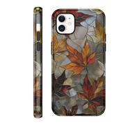 Kivlclri 2 in 1 Coque pour iPhone 11 6,1", Aesthetic Stained Glass Automne Autumn Fall Feuille d'érable Motif Dessin Étui Brillant Silicone TPU Fille Antichoc Housse Protection Cover, Bumper Case