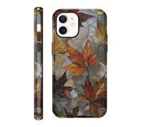 Kivlclri 2 in 1 Coque pour iPhone 12 Pro / 12 6,1", Aesthetic Stained Glass Automne Autumn Fall Feuille d'érable Motif Dessin Étui Brillant Silicone Fille Antichoc Housse Protection Cover, Bumper Case