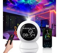 KIVOTAC LED réveil projecteur étoile, lampe lune étoilée avec haut-parleur BT, bruit blanc, minuterie et télécommande galaxie Rechargeable nuit lumière pour chambre d’enfants