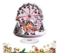 kivrimlarv 2D Acrylic Christmas Desk Decor - Ferris Wheel Snow House Holiday Decoration for Tabletop | Rotating Base Centerpiece Sign for Winter Party, Bookshelf, Mantel, TV Cabinet, Entryway