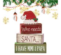 kivrimlarv Christmas Tiered Tray Decor - Stackable 4-Piece Santa Hat Set | Rustic Winter Holiday Signs for Tiered Tray, Shelf, Kitchen, Bedroom, Living Room Or Christmas Decoration, 3.94×1.77×1.38in