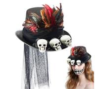 kivrimlarv Gothic Steampunk Top Hat for Cosplay - Unique Costume Headpiece with Skulls, Feathers, and Black Mesh - Perfect Accessory for Parties and Themed Events, Stylish Steampunk Cosplay Hat