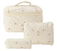 Kivvlbzeq - Trousse de maquillage de grande capacité - 3 pièces - En coton matelassé - Esthétique - Motif floral - Pour femme - D, 1 couleur, Taille unique