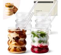 KIVY Bubble Glas Lot de 4 verres à café avec paille en verre, 4 x 350 ml, pour café glacé, eau et cocktails