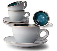 KIVY Ensemble de Tasses à Cappuccino [4 x 180ml] - Tasses en Faïence à Parois Épaisses - Service à Café Original Bleu
