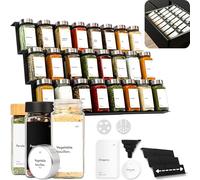 KIVY Étagère à épices avec bocaux, avec 24 pots à épices avec étiquettes, largeur réglable, tiroir à épices et tiroir