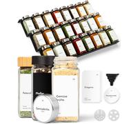 KIVY Étagère à épices avec bocaux, avec 24 pots à épices avec étiquettes, largeur réglable, tiroir à épices et tiroir