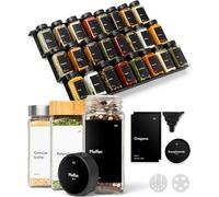 KIVY Étagère à épices avec bocaux, avec 24 pots à épices avec étiquettes, réglable et compatible avec tous les tiroirs, pots à épices avec étagère, tiroir de rangement à épices