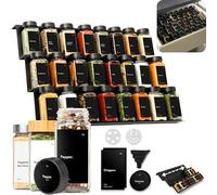 KIVY Étagère à épices avec bocaux, avec 24 pots à épices avec étiquettes, réglable et compatible avec tous les tiroirs, pots à épices avec étagère, tiroir de rangement à épices