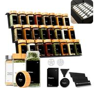 KIVY Étagère à épices avec bocaux | inclus 24 bocaux à épices avec étiquettes - Réglable et compatible avec tous les tiroirs - Bocaux à épices avec étagère - Étagère à épices pour tiroir