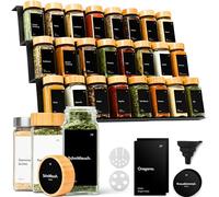 KIVY Étagère à épices avec verres, avec 24 pots à épices avec étiquettes, réglable et compatible avec tous les tiroirs, pots à épices avec étagère, tiroir à épices