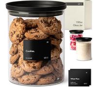 KIVY Grand bocal en verre avec couvercle transparent [2,9 ml] Boîtes scellées avec couvercle hermétique - Boîte en verre - Pot à linge - Pot à riz - Récipients pour farine