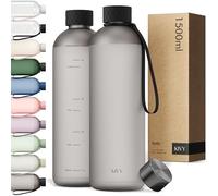 KIVY Grande bouteille d'eau de 1,4 l [légère et incassable] Convient pour sac à dos et porte-gobelet pour voyage, sport, école - Bouteille d'eau noire sans paille - Bouteilles d'eau de 1,5 litre