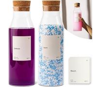 KIVY [Lot de 2] flacons en verre et étiquettes pour perles parfumées, savon de lessive, détergent liquide, adoucissant, pour organisation de la buanderie