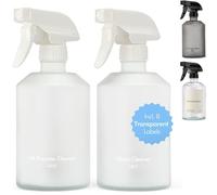 KIVY Lot de 2 flacons pulvérisateurs en verre avec étiquettes pour produits de nettoyage et plantes [2 x 500 ml] Vaporisateur en verre - Flacon pulvérisateur pour plantes - Pulvérisateur d'eau