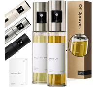 KIVY Lot de 2 pulvérisateurs d'huile en verre [avec étiquettes] Pulvérisateur d'huile précis - Flacon pulvérisateur d'huile d'olive en verre - Spray d'huile pour Airfryer - Pulvérisateur d'huile pour