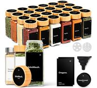 KIVY Lot de 24 pots à épices carrés hermétiques avec couvercle en bambou noir (24 x 120 ml) + 240 étiquettes étanches