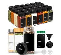 KIVY Lot de 24 pots à épices vides avec bac à saupoudrer [24 x 120 ml] + 240 étiquettes étanches - Bocaux à épices carrés hermétiques - Noir