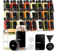 KIVY Lot de 24 pots à épices vides avec bac à saupoudrer [24 x 120 ml] + 240 étiquettes étanches - Bocaux à épices carrés hermétiques - Noir