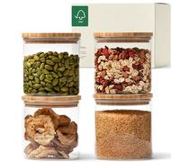 KIVY Lot de 4 bocaux de conservation en verre avec couvercle - 600 ml - Petites boîtes de conservation avec couvercle en bambou - Bocaux de conservation en verre avec couvercle