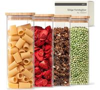 KIVY Lot de 4 bocaux de conservation rectangulaires en verre avec couvercle hermétique [4 x 1000 ml] Bocaux de conservation en verre avec couvercle - Récipient en verre avec couvercle en bois