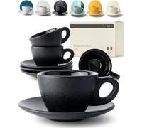 KIVY Lot de 4 tasses à cappuccino [170 ml] - Ensemble de tasses à cappuccino en céramique à paroi épaisse pour latte art - Tasses à latte - Tasse à latte et soucoupe en céramique noire
