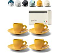 KIVY Lot de 4 tasses à expresso [4 x 75 ml] - Tasses à expresso avec soucoupes - Fabriquées à la main à paroi épaisse - Tasses à expresso italiennes - En faïence à paroi épaisse - Jaune orange